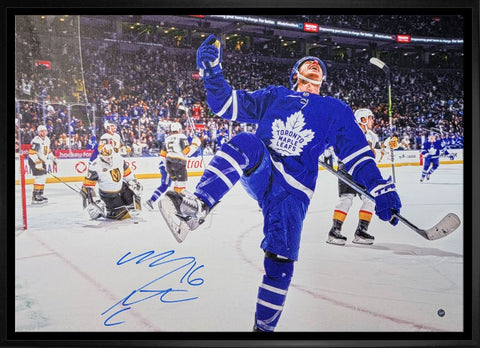 Marner,M Signed 20x29 Framed Canvas Maple Leafs Blue-H Celebration